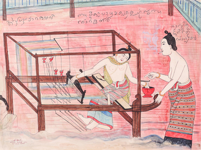 Painting of a Weaver and Teacher in Thai Temple Style