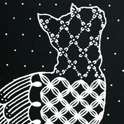 'Waiting Cat' - Thai Kitty Cat Painting with Design Motifs