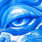 'Relaxing Breath' - Original Thai Painting of Buddha in Blue on White