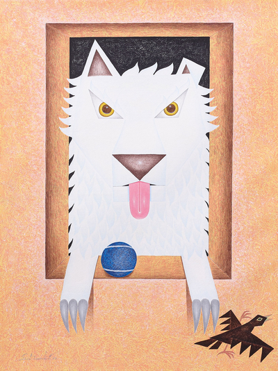 'The White Dog' (2019) - Original Whimsical Dog Painting