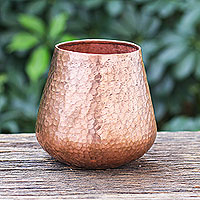 Copper decorative jar, 'Copper Charm' - Decorative Hand-Hammered Copper Jar from Thailand