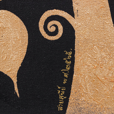 'Golden Bodhi Purity' - Traditional Art Gold on Black Buddhism Painting Thailand