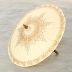 Cotton parasol, 'Motifs on Cream' - Hand-Painted Cotton and Bamboo Cream Parasol from Thailand