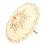 Cotton parasol, 'Motifs on Cream' - Hand-Painted Cotton and Bamboo Cream Parasol from Thailand