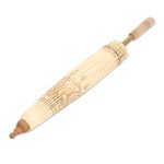 Cotton parasol, 'Motifs on Cream' - Hand-Painted Cotton and Bamboo Cream Parasol from Thailand