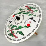 Saa paper parasol, 'Morning Cranes' - Hand-Painted White Crane Motif Saa Paper Decorative Parasol