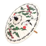 Saa paper parasol, 'Morning Cranes' - Hand-Painted White Crane Motif Saa Paper Decorative Parasol