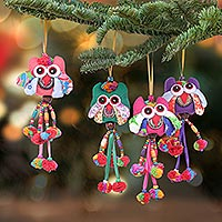 Cotton-blend ornaments, 'Pretty Owl' (set of 4) - Handcrafted Cotton-Blend Owl Ornaments (Set of 4)