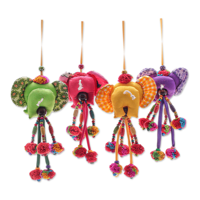 Ornamente aus Baumwollmischung, (4er-Set) - Handgefertigte Elefantenornamente aus Baumwollmischung (4er-Set)
