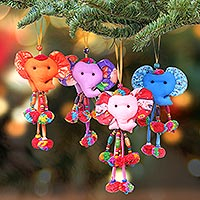 Cotton blend ornaments, 'Happy Parade' (set of 4) - Handcrafted Cotton Blend Elephant Ornaments (Set of 4)
