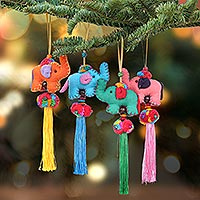 Cotton blend ornaments, 'Festive Parade' (set of 4) - Handcrafted Cotton Blend Elephant Ornaments (Set of 4)
