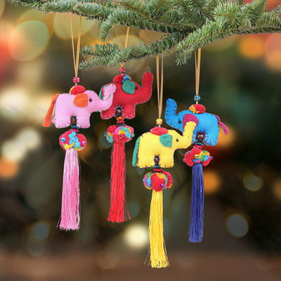 Cotton blend ornaments, 'Thai Parade' (set of 4) - Handcrafted Cotton Blend Elephant Ornaments (Set of 4)