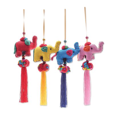 Cotton blend ornaments, 'Thai Parade' (set of 4) - Handcrafted Cotton Blend Elephant Ornaments (Set of 4)