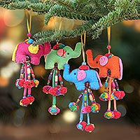 Cotton blend ornaments, 'Colorful Parade' (set of 4) - Handcrafted Cotton Blend Elephant Ornaments (Set of 4)