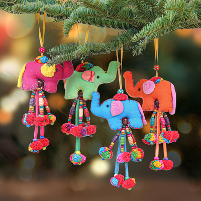 Cotton blend ornaments, Colorful Parade (set of 4)