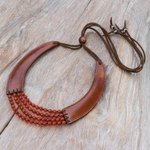 Leather and carnelian pendant necklace, 'Rustic Chic in Orange' - Artisan Crafted Leather and Carnelian Pendant Necklace