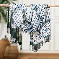 Batik cotton shawl, 'Let's Get Lost' - Green and Blue Batik Cotton Shawl