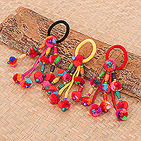 Cotton-blend hair scrunchies, 'Tribal Beauty in Desert' (set of 3)