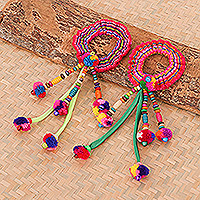 Cotton-blend hair scrunchies, 'Hmong Spirit in Green' (pair) - Artisan Crafted Cotton-Blend Hair Scrunchies (Pair)