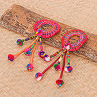 Cotton-blend hair scrunchies, 'Hmong Spirit in Red-Orange' (pair) - Hand Made Cotton-Blend Hair Scrunchies (Pair)