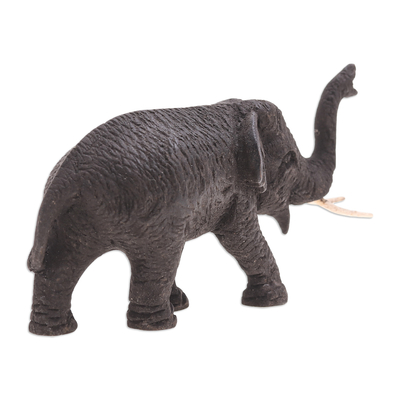 Teak wood statuette, 'Walk in Darkness' - Hand Made Teak Wood Elephant Statuette