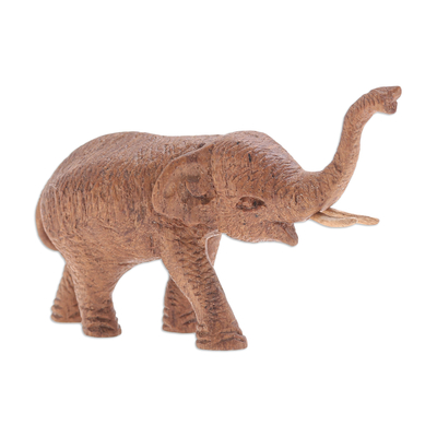 Handmade Teak Wood Elephant Statuette from Thailand