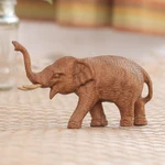 Teak wood statuette, 'Elephant Amble' - Thai Teak Wood Statuette with Elephant Motif