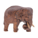Teak wood statuette, 'Walk of Life' - Artisan Crafted Teak Wood Elephant Statuette
