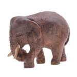 Teak wood statuette, 'Walk of Life' - Artisan Crafted Teak Wood Elephant Statuette