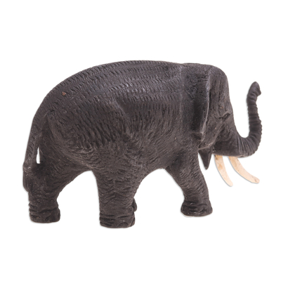 Teak wood statuette, 'Night Walk' - Hand-Painted Teak Wood Elephant Statuette