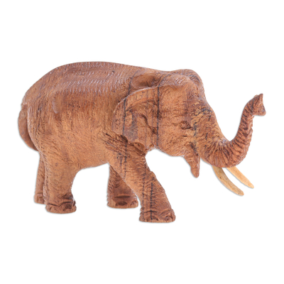 Handcrafted Teak Wood Elephant Statuette