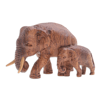 Handcrafted Teak Wood Elephant Statuette from Thailand