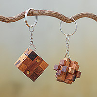 Wood keychains, Nails and Squares (pair)
