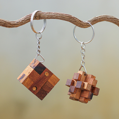 Holz-Schlüsselanhänger, (Paar) - Holzpuzzle-Schlüsselanhänger aus Thailand (Paar)