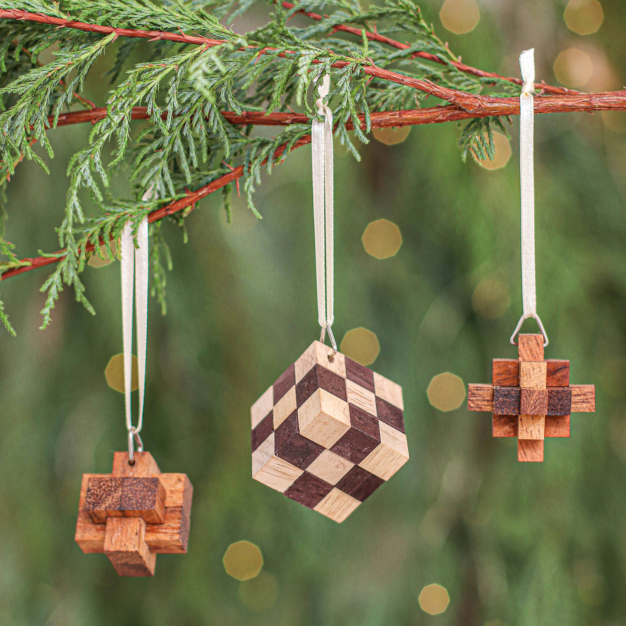 Small Wooden Puzzle Ornaments (Set of 3) - Creative Christmas