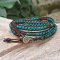 Serpentine and garnet beaded wrap bracelet, 'Mae Ping Currents' - Artisan Crafted Gemstone Wrap Bracelet