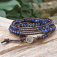 Lapis lazuli beaded wrap bracelet, 'Mae Ping Reflections'