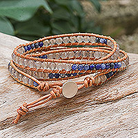 Sodalite and quartz beaded wrap bracelet, 'Mae Sa Falls' - Artisan Crafted Gemstone Wrap Bracelet