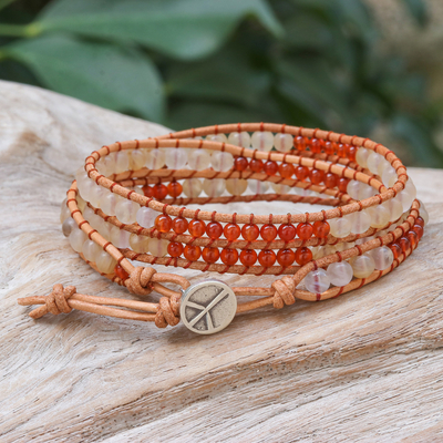 Carnelian and quartz beaded wrap bracelet, Flame of the Forest