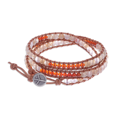 Carnelian and quartz beaded wrap bracelet, 'Flame of the Forest' - Handmade Carnelian Wrap Bracelet