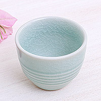 Celadon ceramic teacup, 'Relaxing Afternoon' - Aqua Celadon Ceramic Teacup