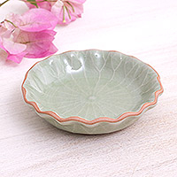Celadon ceramic appetizer bowl, 'Festive Lotus' - Handcrafted Celadon Bowl from Thailand