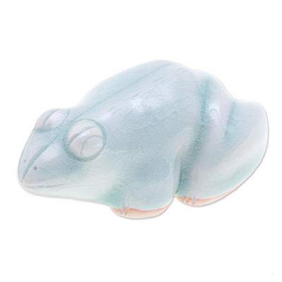 Celadon ceramic figurine, 'Thai Frog' - Handmade Celadon Ceramic Figurine
