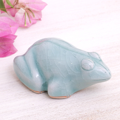 Celadon ceramic figurine, 'Thai Frog' - Handmade Celadon Ceramic Figurine