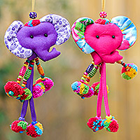 Cotton-blend ornaments, 'Mini Tusk in Purple-Pink' (pair) - Hand Crafted Cotton-Blend Ornaments from Thailand (Pair)