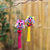 Cotton-blend ornaments, 'Festive Owl in Pink-Yellow' (pair) - Hand Crafted Cotton-Blend Owl Ornaments (Pair)