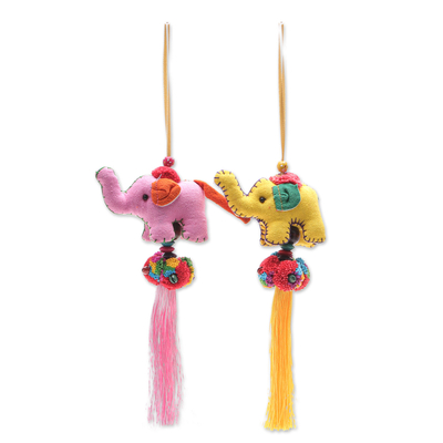 Cotton-Blend Elephant Ornaments from Thailand (Pair)