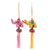 Cotton-blend ornaments, 'Festive Tusk in Pink-Yellow' (pair) - Cotton-Blend Elephant Ornaments from Thailand (Pair)