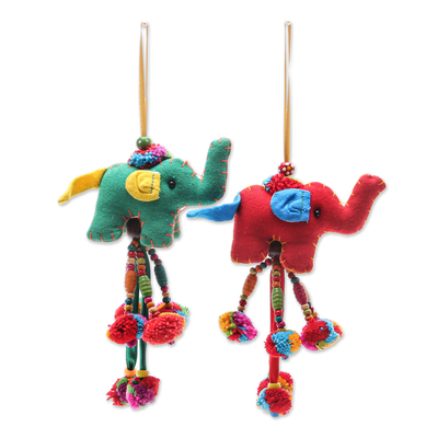 Ornamente aus Baumwollmischung, (Paar) - Verzierte Elefantenornamente (Paar)