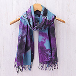 Thai Tie-Dyed Blue and Purple Cotton Scarf, 'Amethyst Sky'